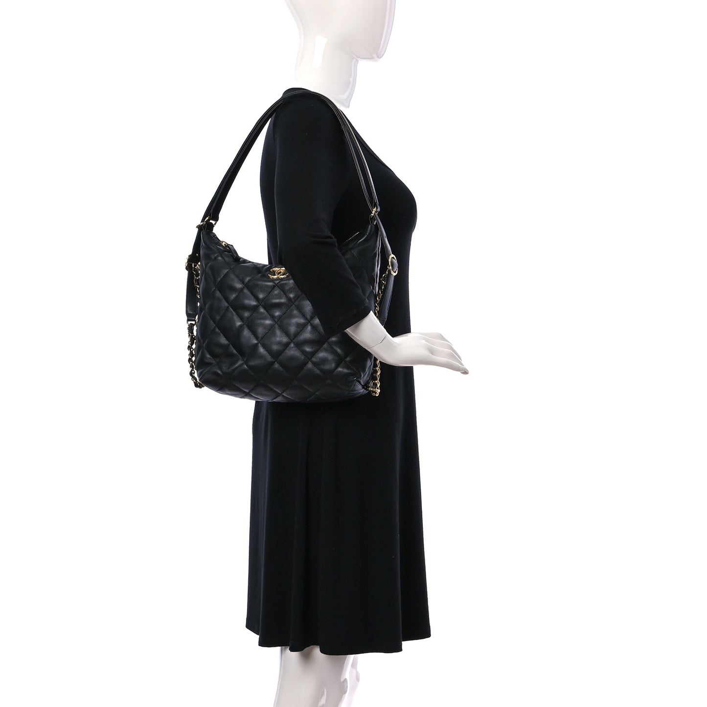 Lambskin Quilted Maxi Hobo Black