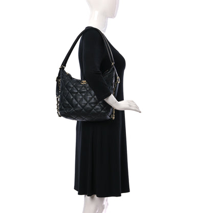 Chanel Lambskin Quilted Maxi Hobo Black 2 of 9