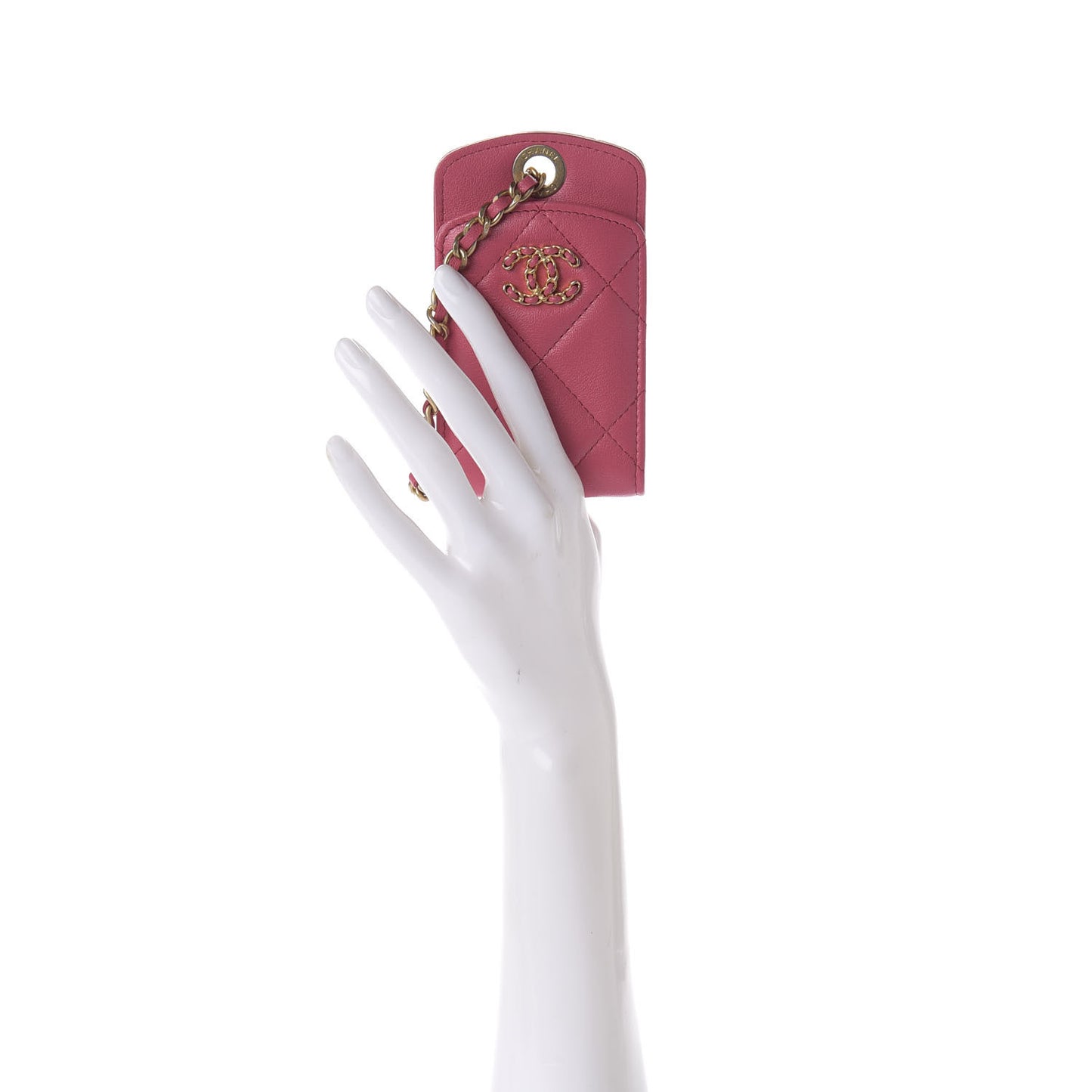 Lambskin Quilted Chanel 19 Luggage Tag Pink