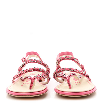 Chanel Calfskin Chain Braided Sandals 39 Pink 3 of 10