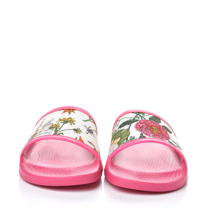 Gucci Canvas Flora Print Slide Sandals 38 Fluorescent Fuchsia 2 of 8