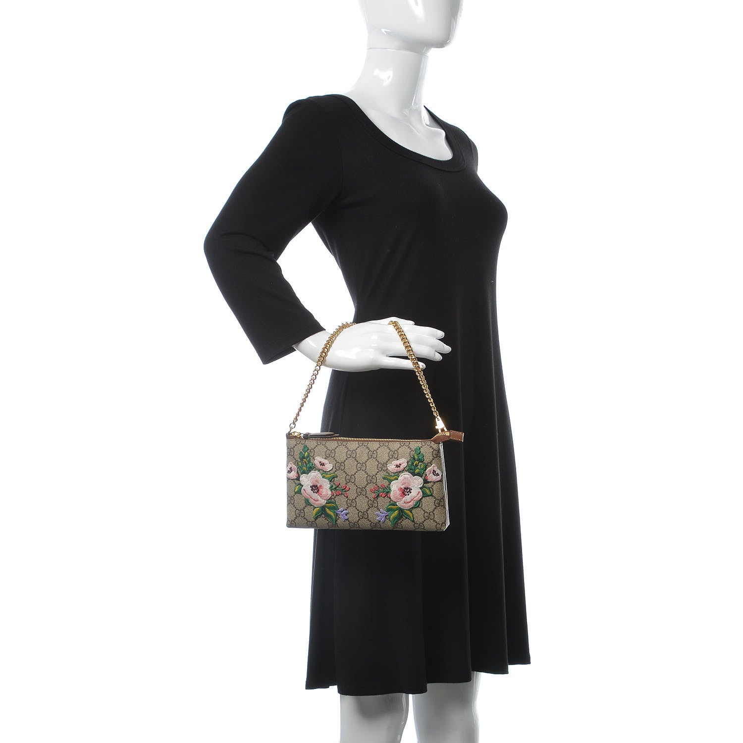 Gucci GG Supreme Monogram Embroidered Flowers Chain Wrist Wallet Multicolor 2 of 10