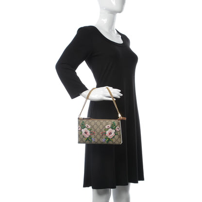 Gucci GG Supreme Monogram Embroidered Flowers Chain Wrist Wallet Multicolor 2 of 10