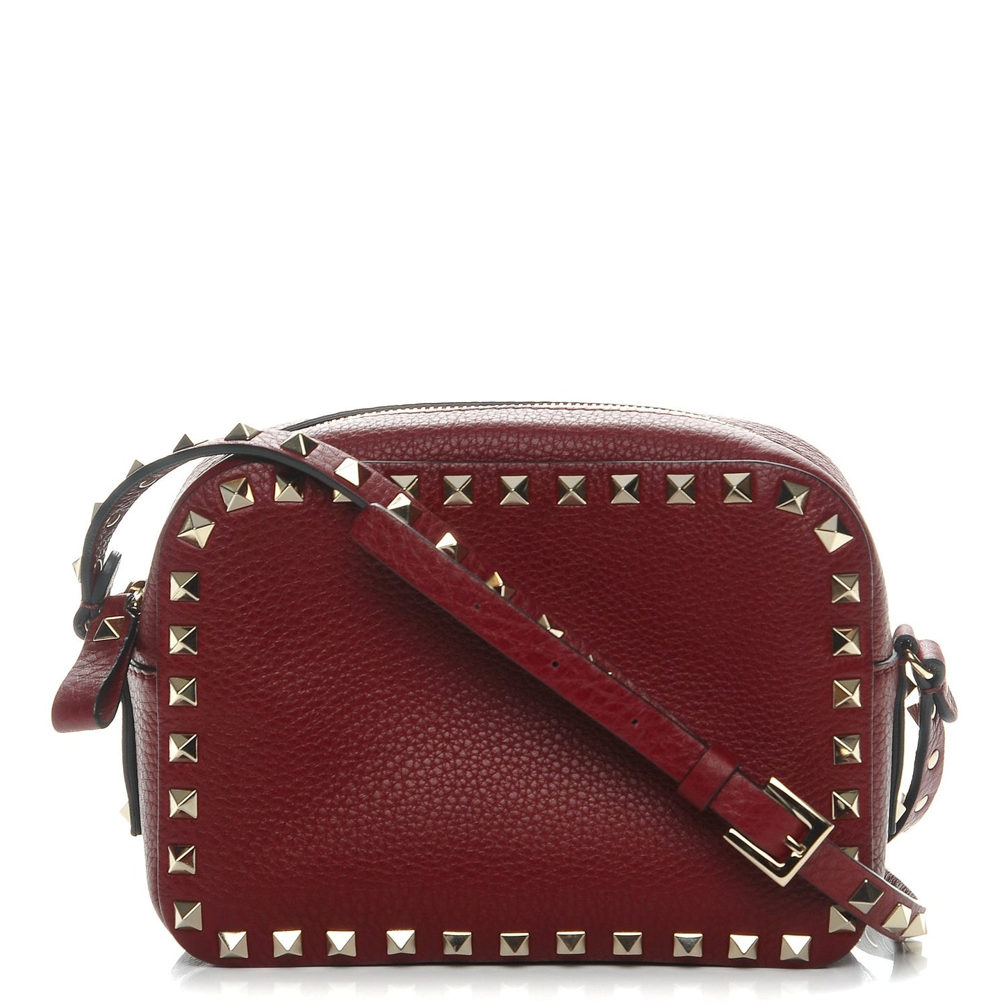 Pebbled Calfskin Rockstud Camera Crossbody Bag Rubino