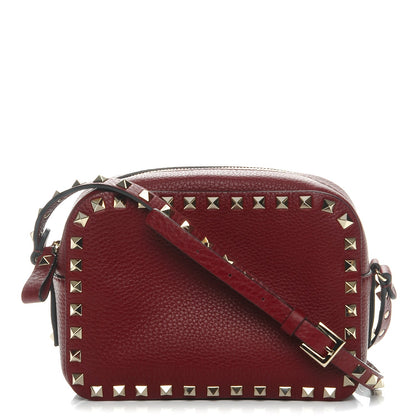 Valentino Garavani Pebbled Calfskin Rockstud Camera Crossbody Bag Rubino 1 of 6