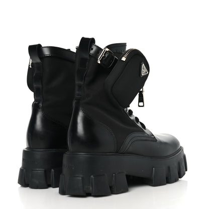 Prada Spazzolato Rois Nylon Metal Triangle Logo Monolith Pouch Pocket 55mm Boots 39 Black 4 of 8