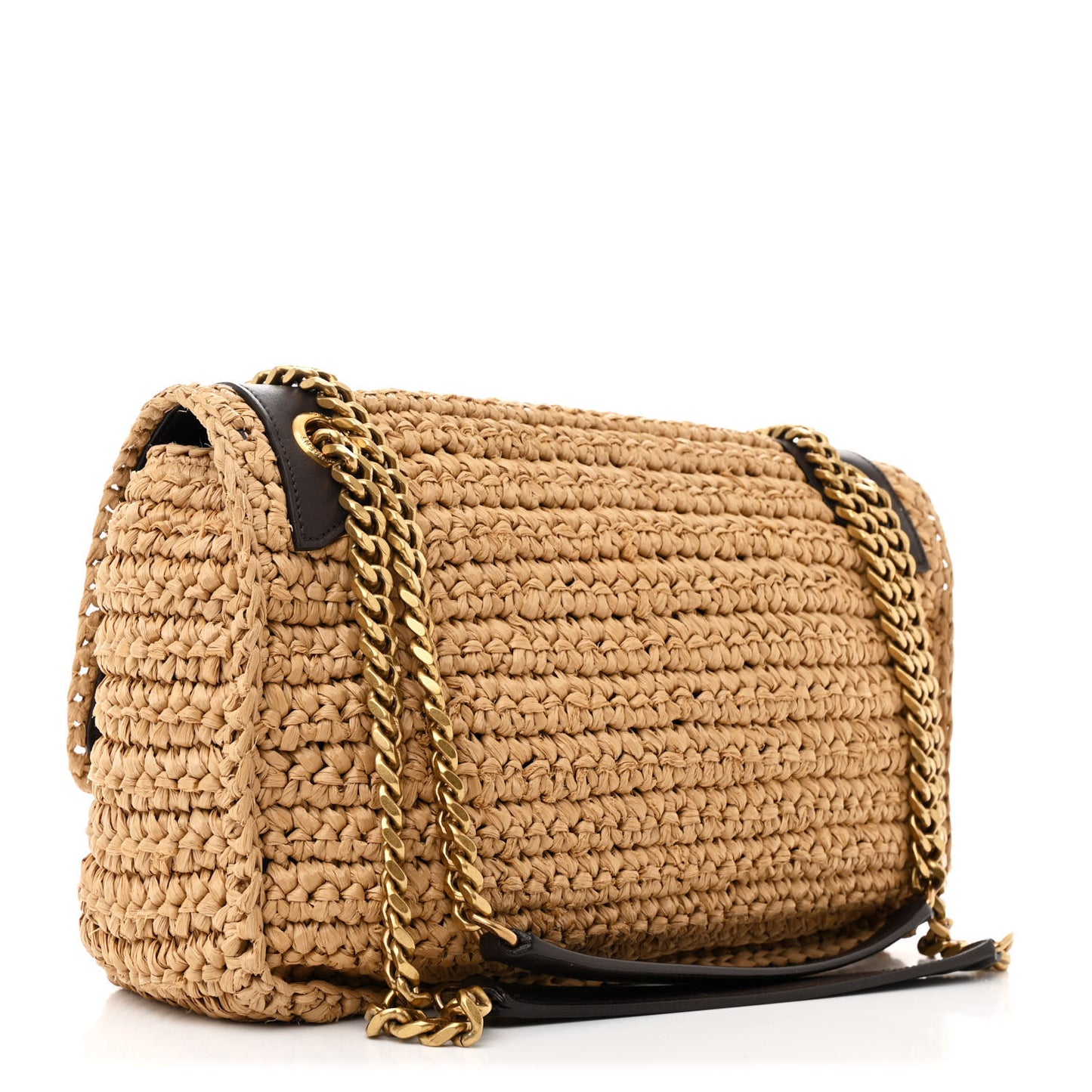 Raffia Calfskin Monogram Medium Niki Chain Satchel Natural