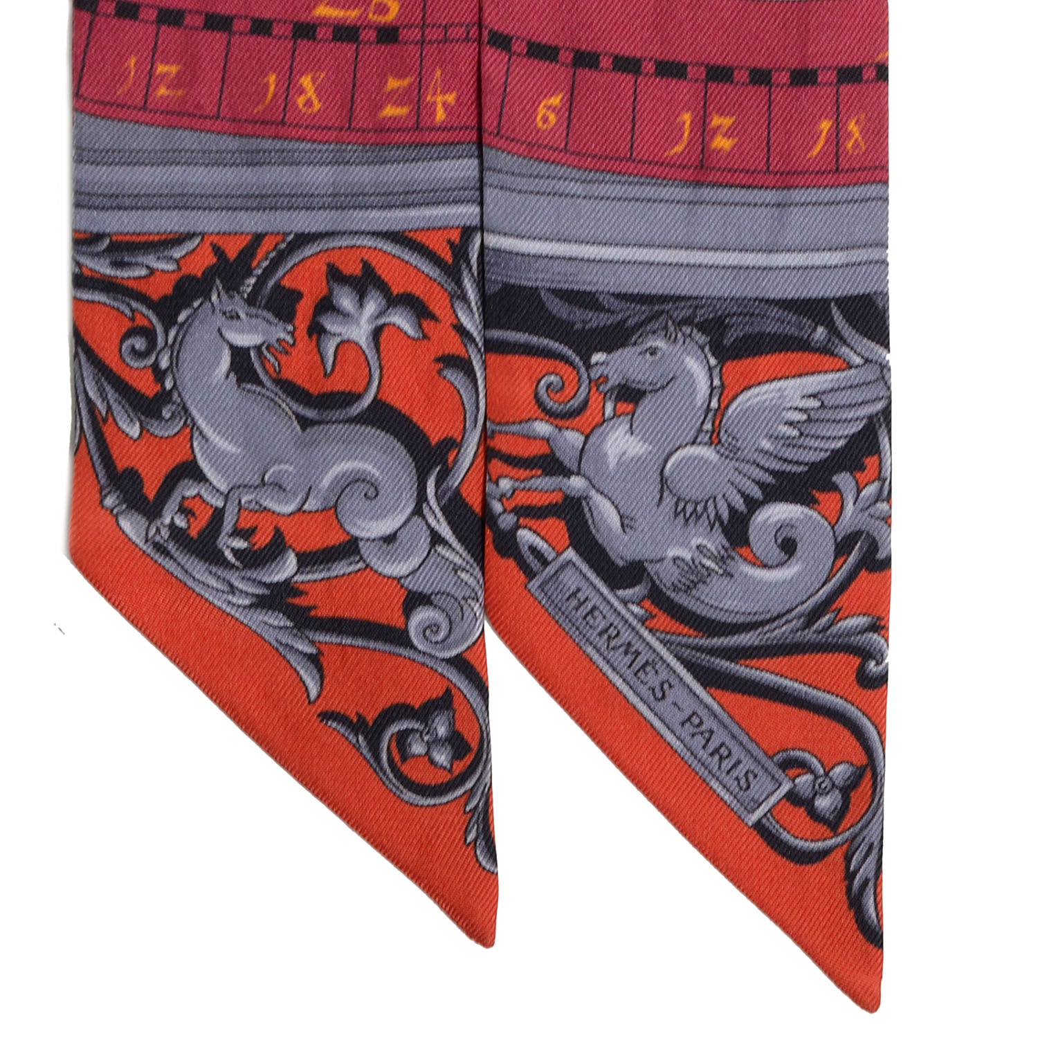 Hermes Silk Astrologie Twilly Vermillion Gris Fer Rouge H 3 of 6