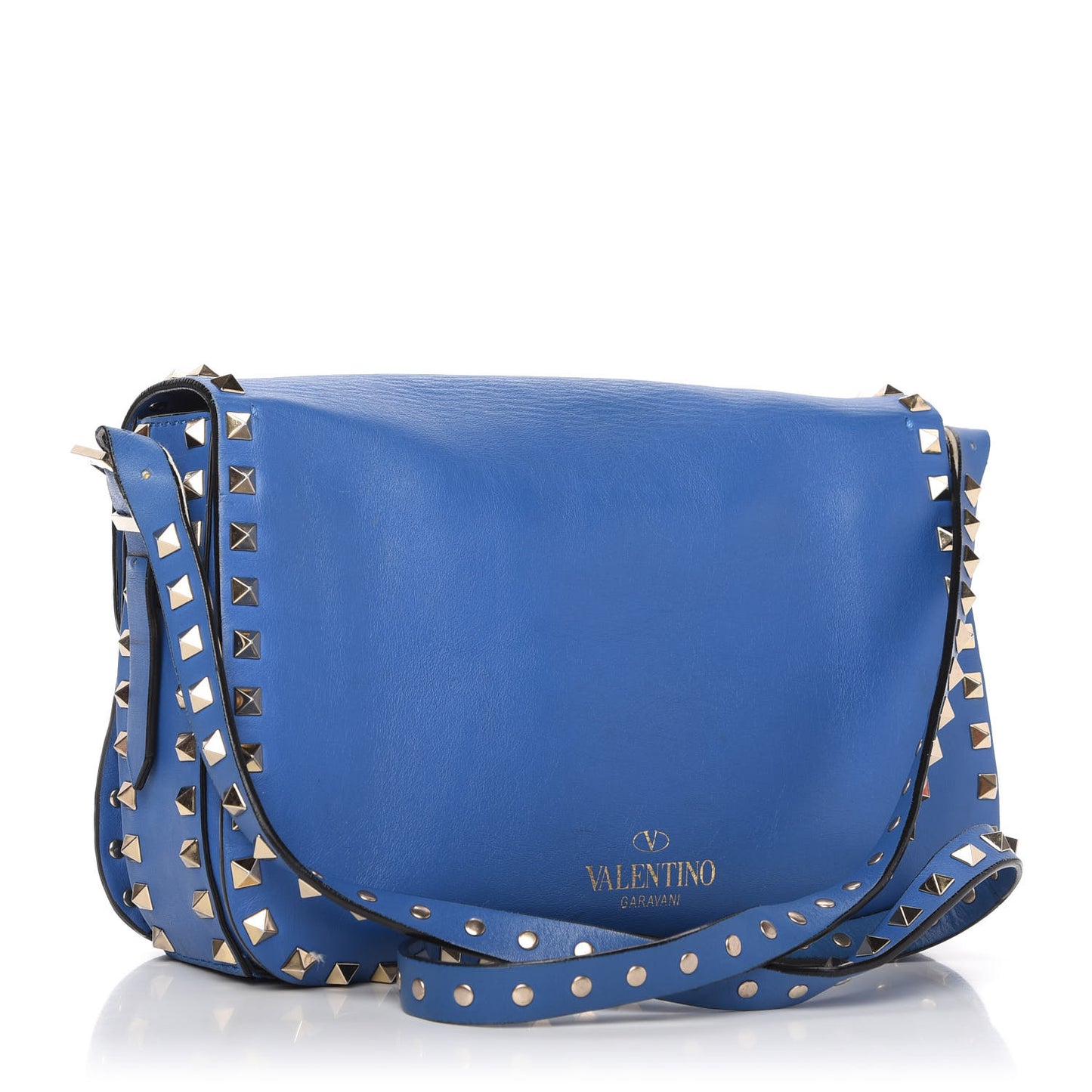 Vitello Medium Rockstud Flap Saddle Bag Light Sapphire