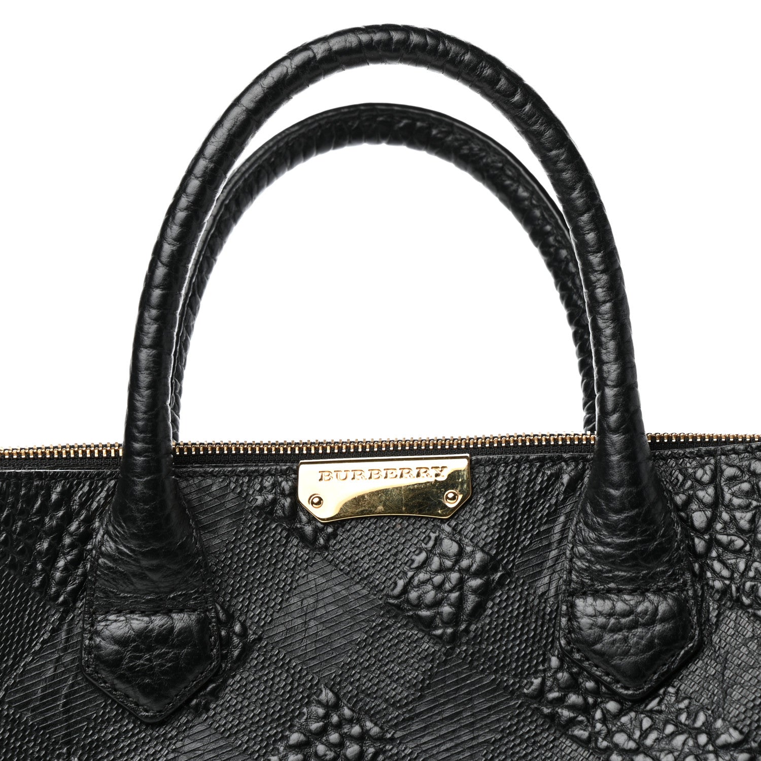 Burberry Heritage Grain Check Embossed Medium Dewsbury Tote Black 9 of 9