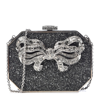 Judith Leiber Crystal Minaudiere Bow Clutch Black Silver 1 of 13