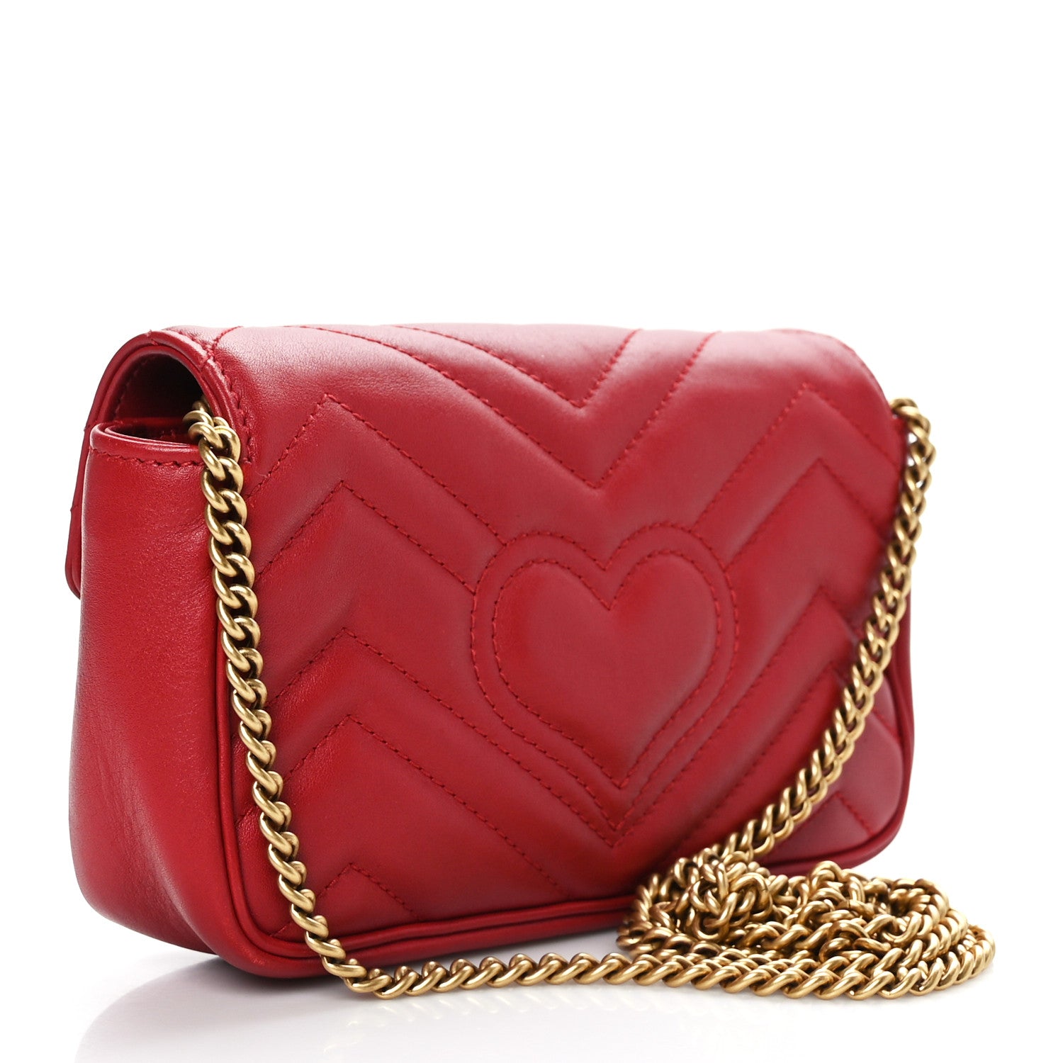 Gucci Calfskin Matelasse Super Mini GG Marmont Shoulder Bag Hibiscus Red 2 of 10