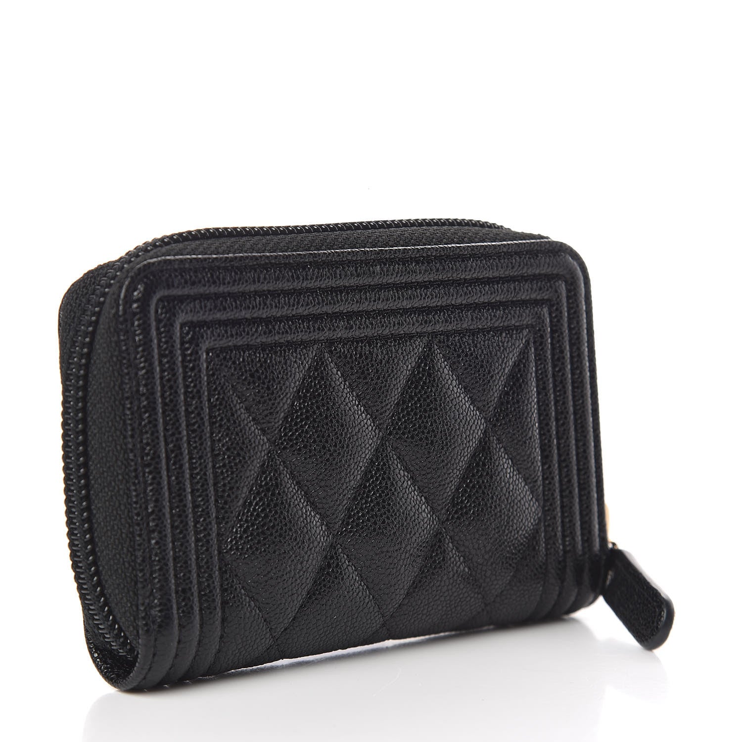 Chanel Caviar Quilted Boy Zip Around Coin Purse Wallet Black 3 of 8