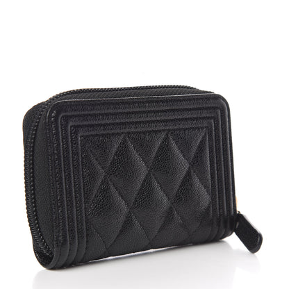 Chanel Caviar Quilted Boy Zip Around Coin Purse Wallet Black 3 of 8