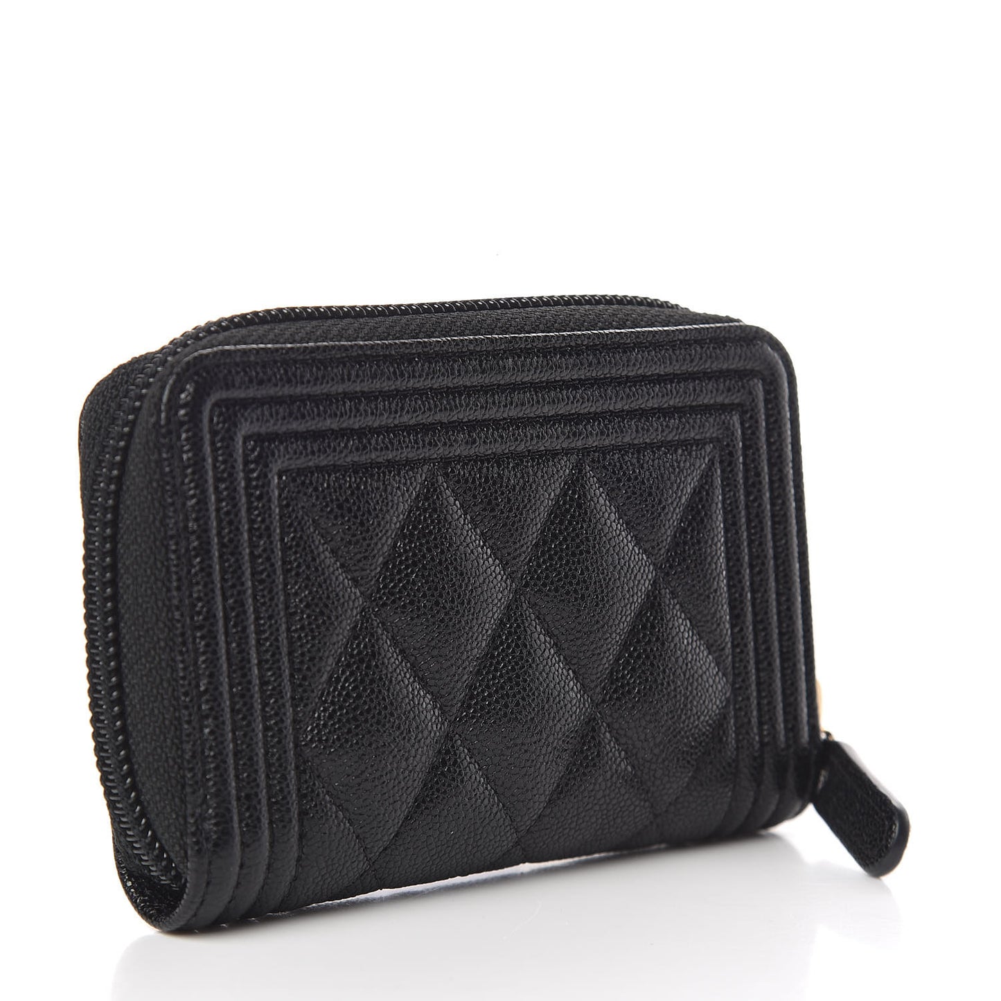 Caviar Quilted Boy Zip Around Coin Purse Wallet Black