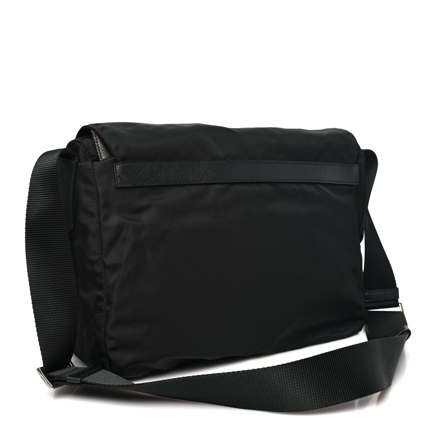 Tessuto Nylon Saffiano Double Buckle Messenger Shoulder Bag Black