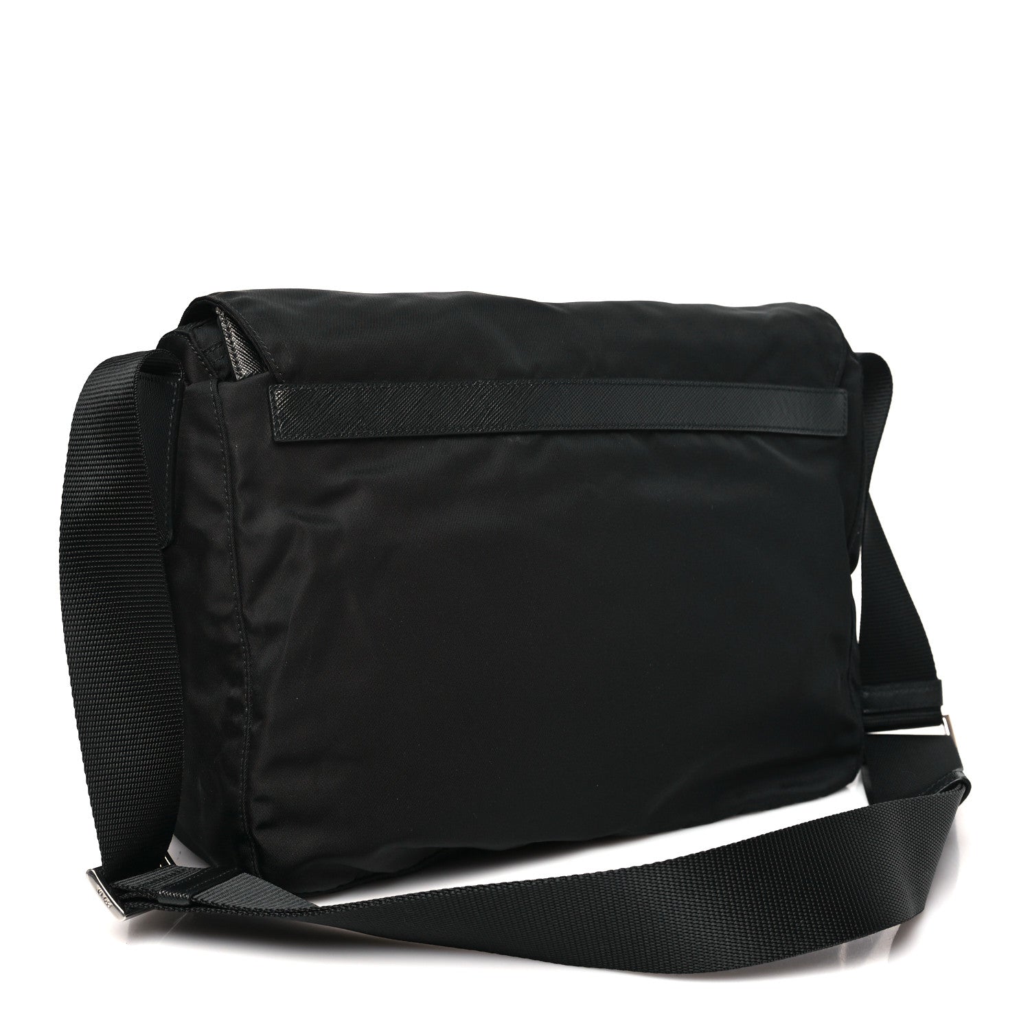 Prada Tessuto Nylon Saffiano Double Buckle Messenger Shoulder Bag Black 3 of 9