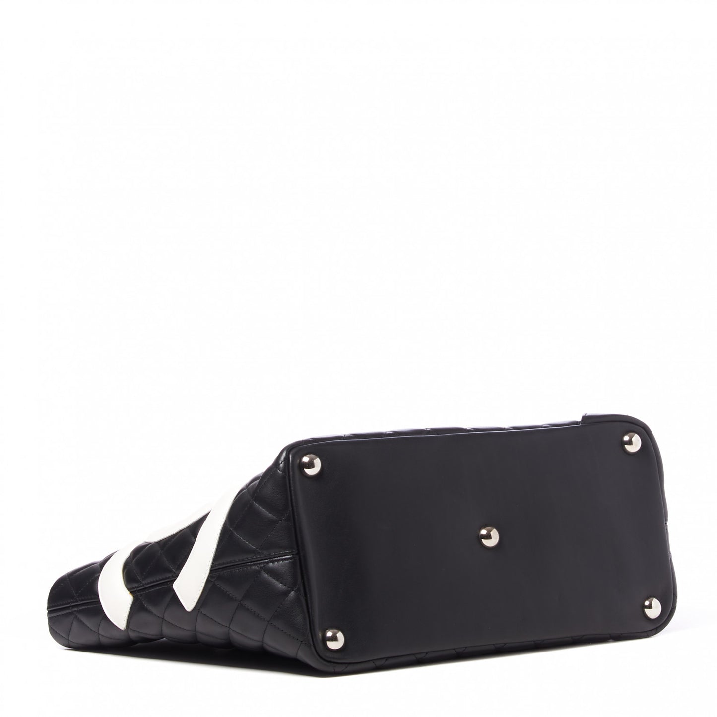 Calfskin Quilted Large Cambon Tote Black White