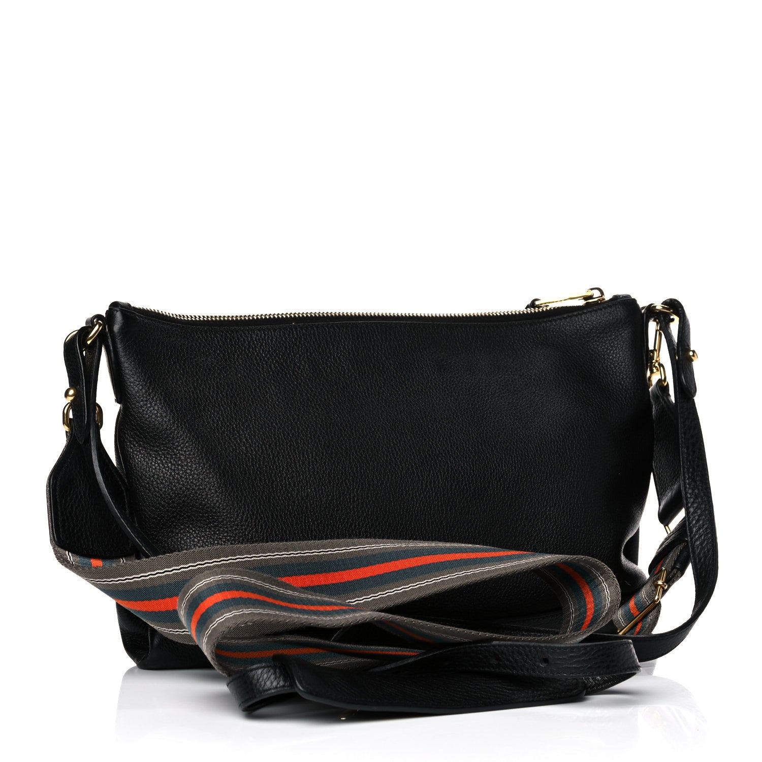 Prada Vitello Daino Zippered Shoulder Bag Black 2 of 11