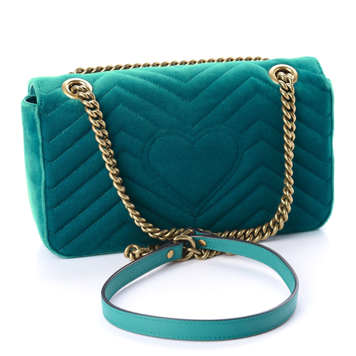 Velvet Matelasse Small GG Marmont Shoulder Bag Pavone Cyan
