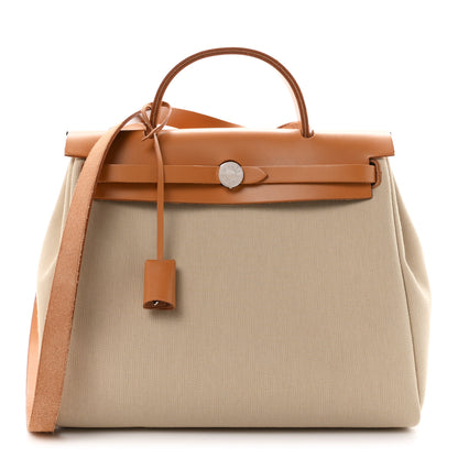 Hermes Toile Militaire Vache Hunter Herbag Zip Retourne PM 31 Beton Naturel Sable 1 of 12