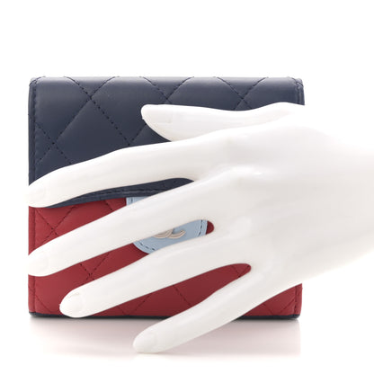 Chanel Lambskin Quilted Tri-Color Compact Flap Wallet Navy Blue Red 2 of 7