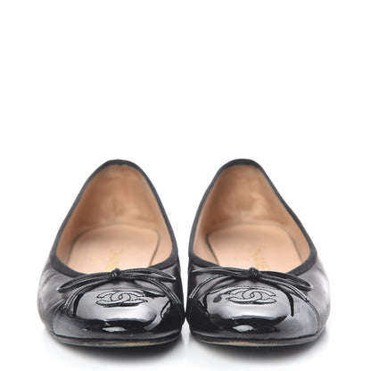 Chanel Lambskin Patent CC Cap Toe Ballerina Flats 38.5 Black 2 of 20