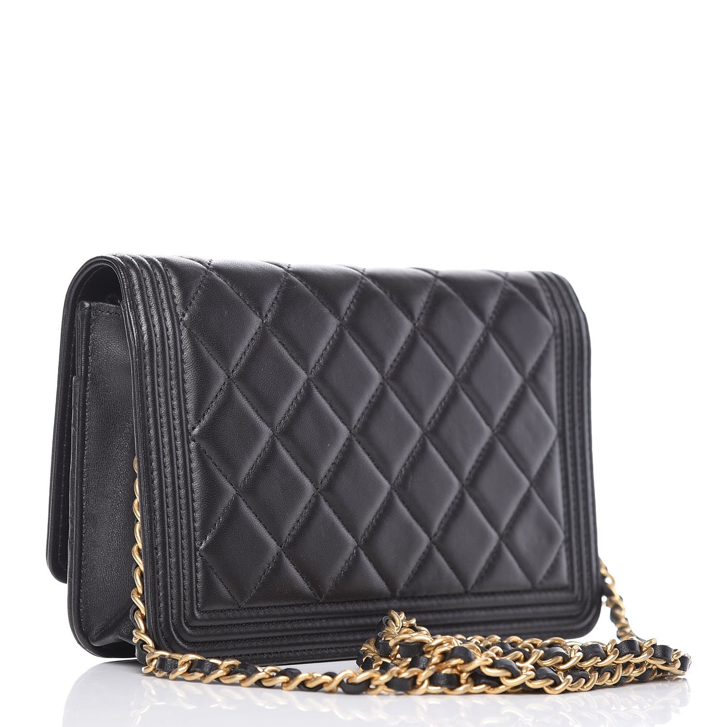 Lambskin Quilted Boy Wallet On Chain WOC Black