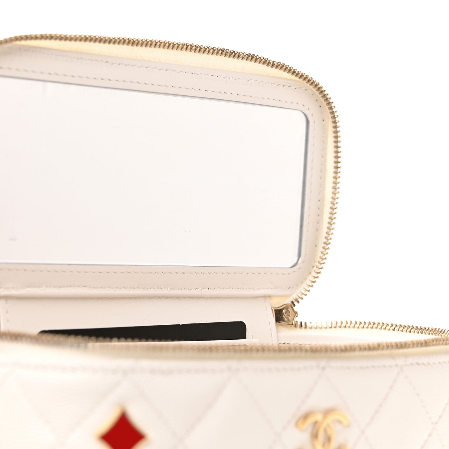 Caviar Quilted Enamel Coco Casino Small Vanity Case With Chain White