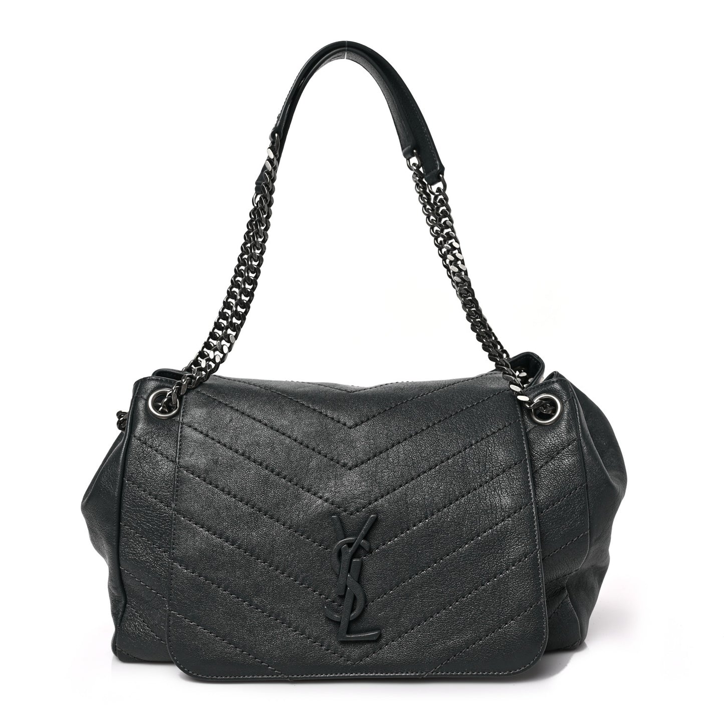 Vintage Lambskin Chevron Monogram Medium Nolita Dark Smog