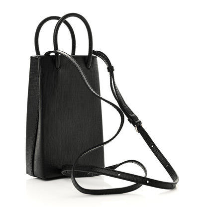 Balenciaga Squared Calfskin Logo Shopping Phone Holder Bag Black 3 of 10