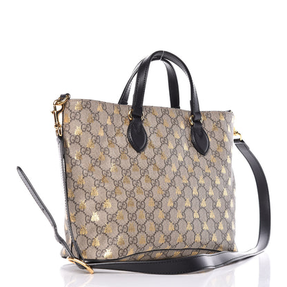 Gucci Soft GG Supreme Monogram Bees Small Crossbody Tote Beige Oro Black 3 of 14