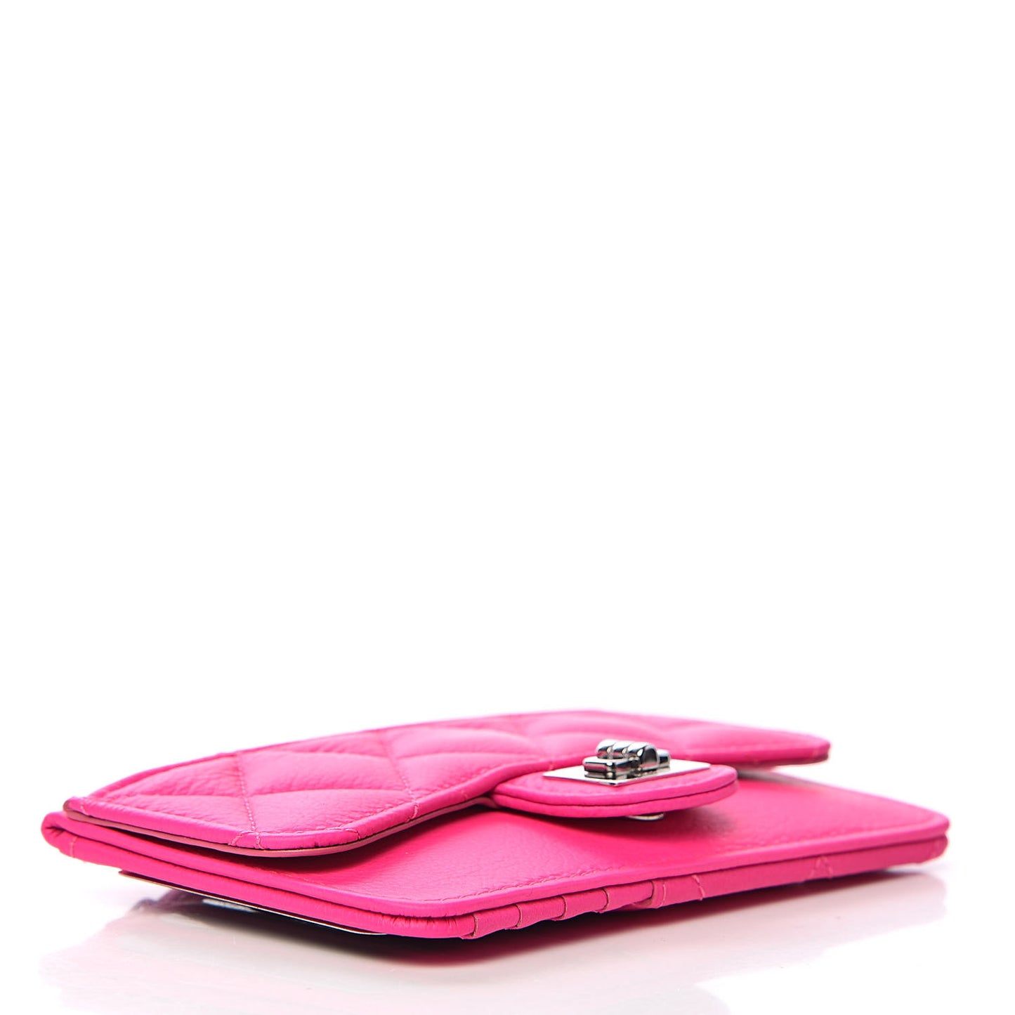Goatskin Quilted Reissue Flap Zip Card Holder Pink