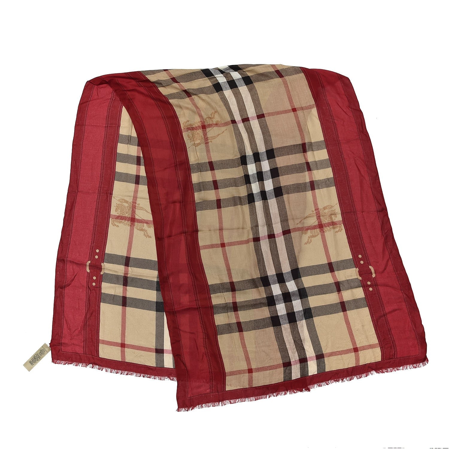 Burberry Modal Cashmere Haymarket Check Color Border Scarf Red 3 of 5