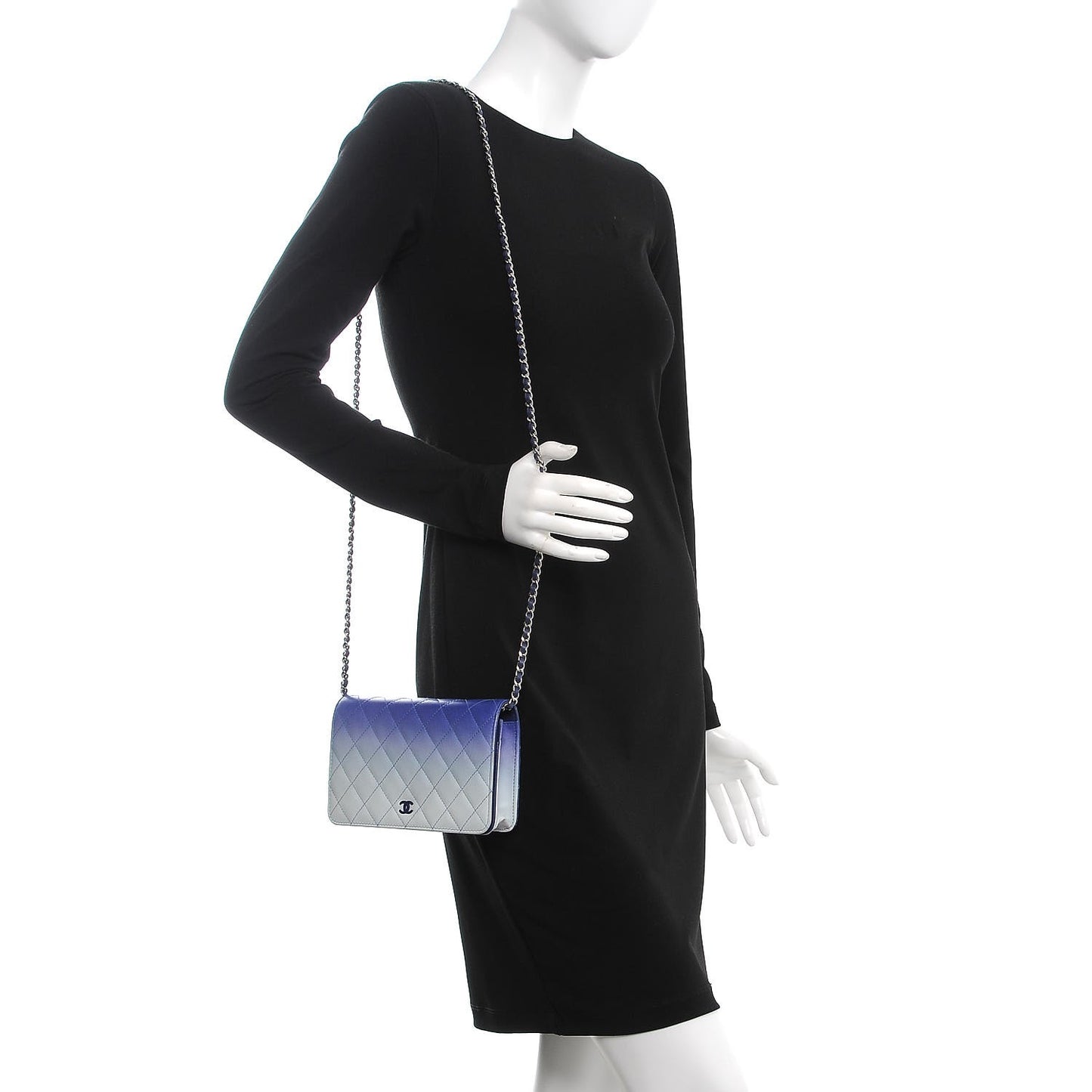 Lambskin Quilted Degrade Wallet On Chain WOC Purple White