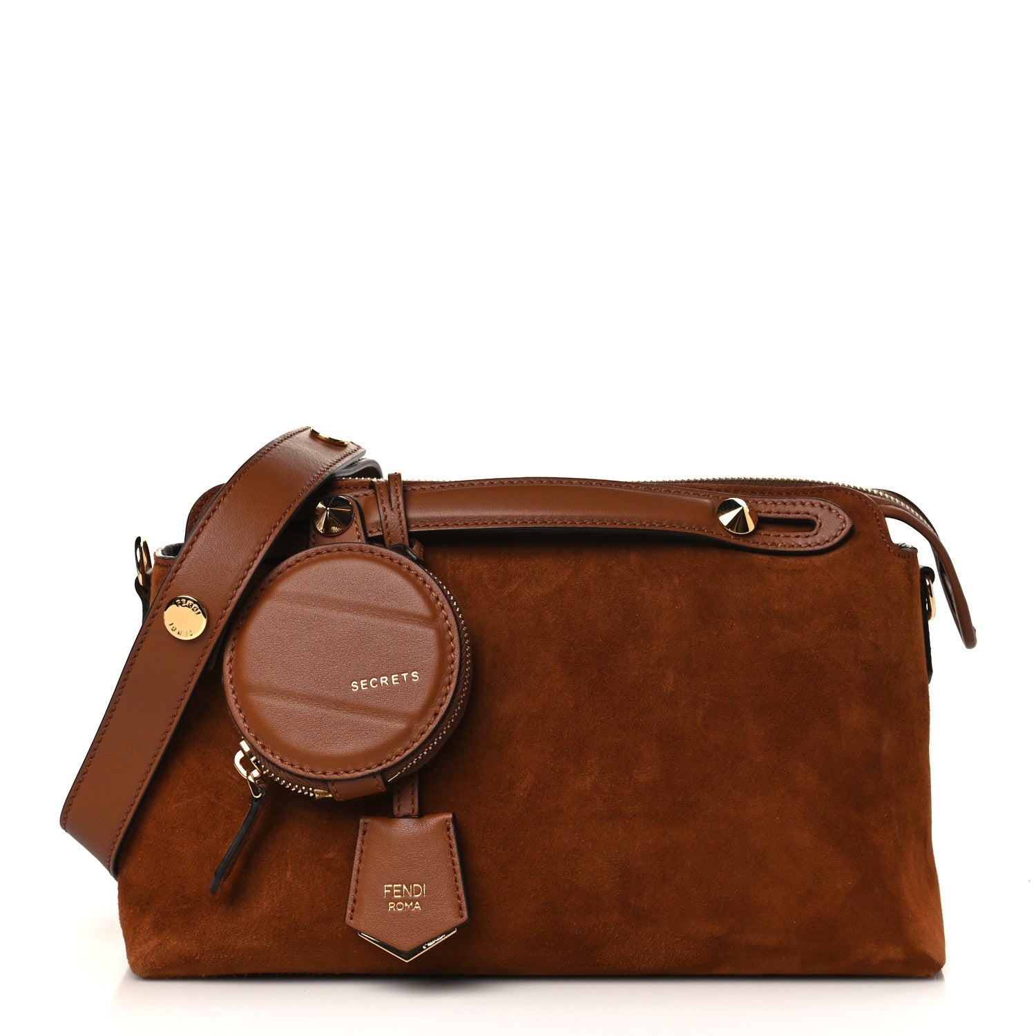 Fendi Suede Vitello Dolce Coin Pocket Medium By The Way Boston Bag Cuoio Corteccia 1 of 8
