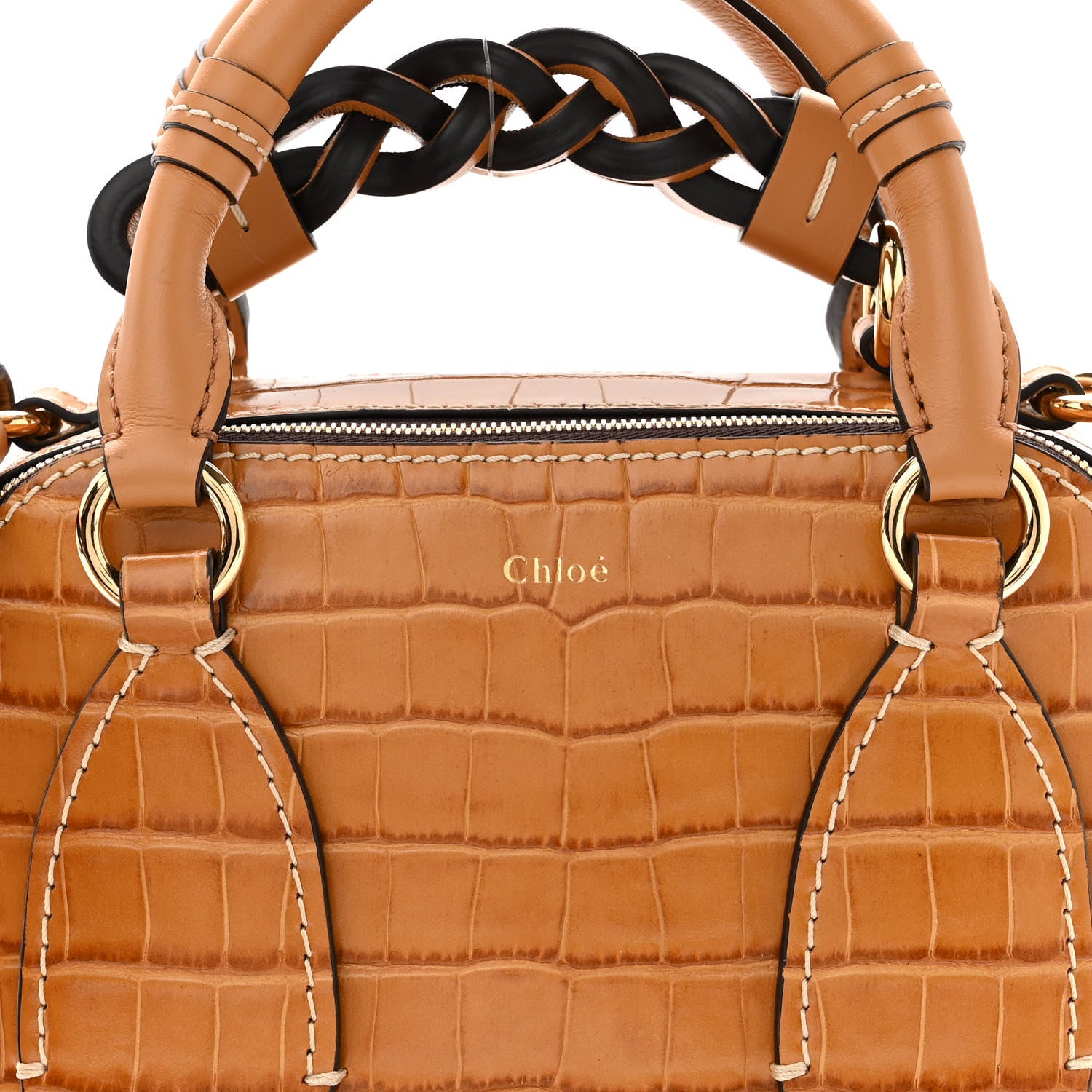 Chloe Calfskin Crocodile Embossed Small Daria Autumnal Brown 8 of 10