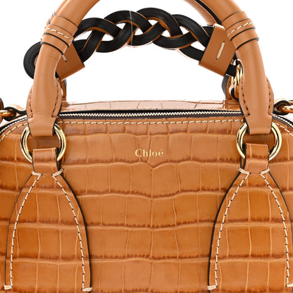 Chloe Calfskin Crocodile Embossed Small Daria Autumnal Brown 8 of 10