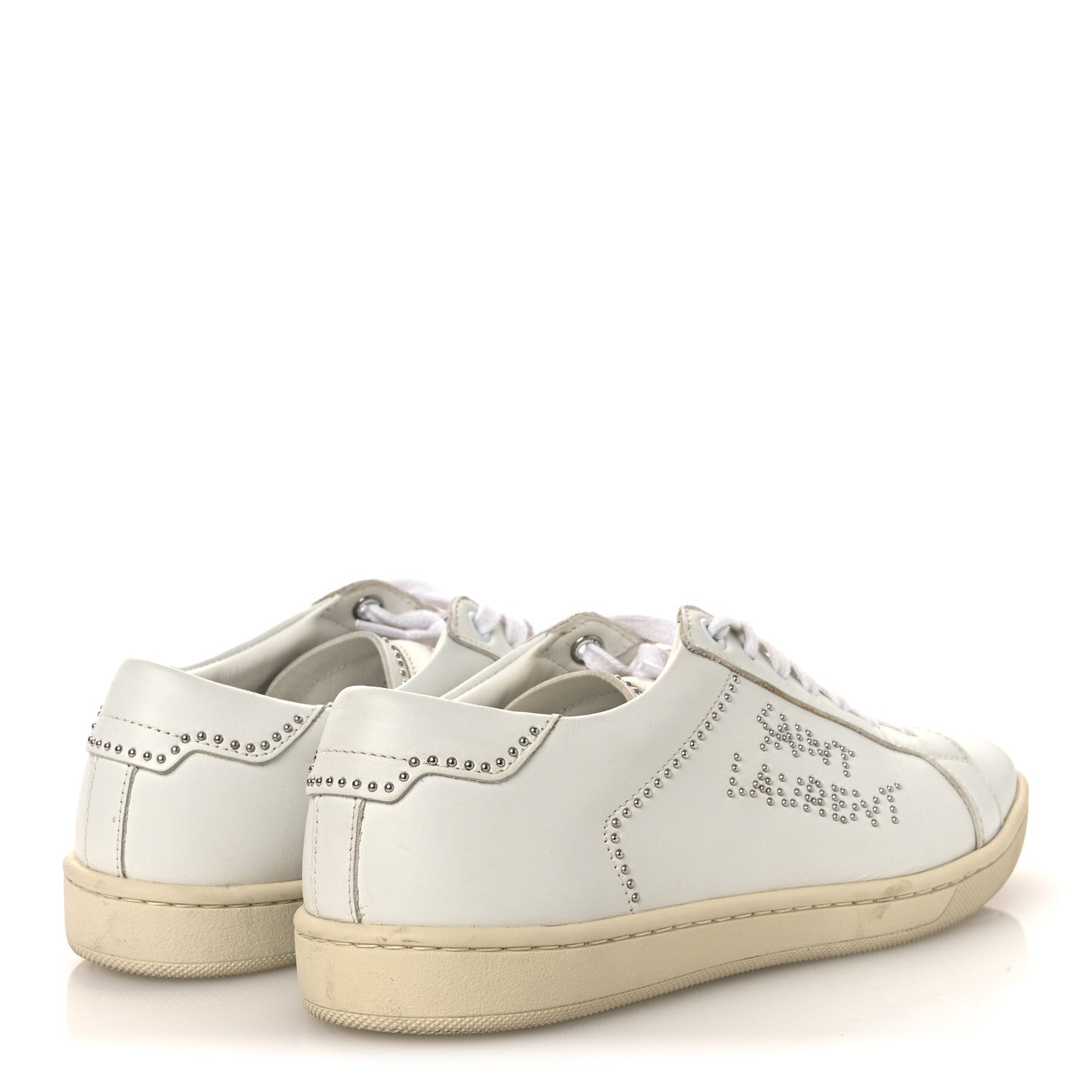 Saint Laurent Calfskin Studded SL/08 Low Top Sneakers 37.5 White 5 of 14