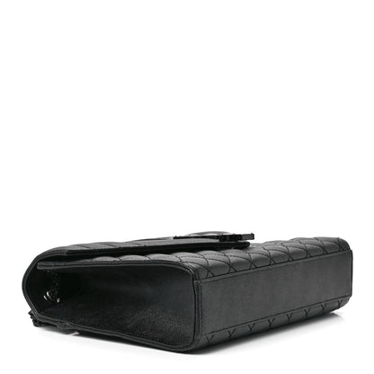 Saint Laurent Grain De Poudre Textured Mixed Matelasse Triquilt Medium Monogram Monochrome Satchel Black 4 of 12