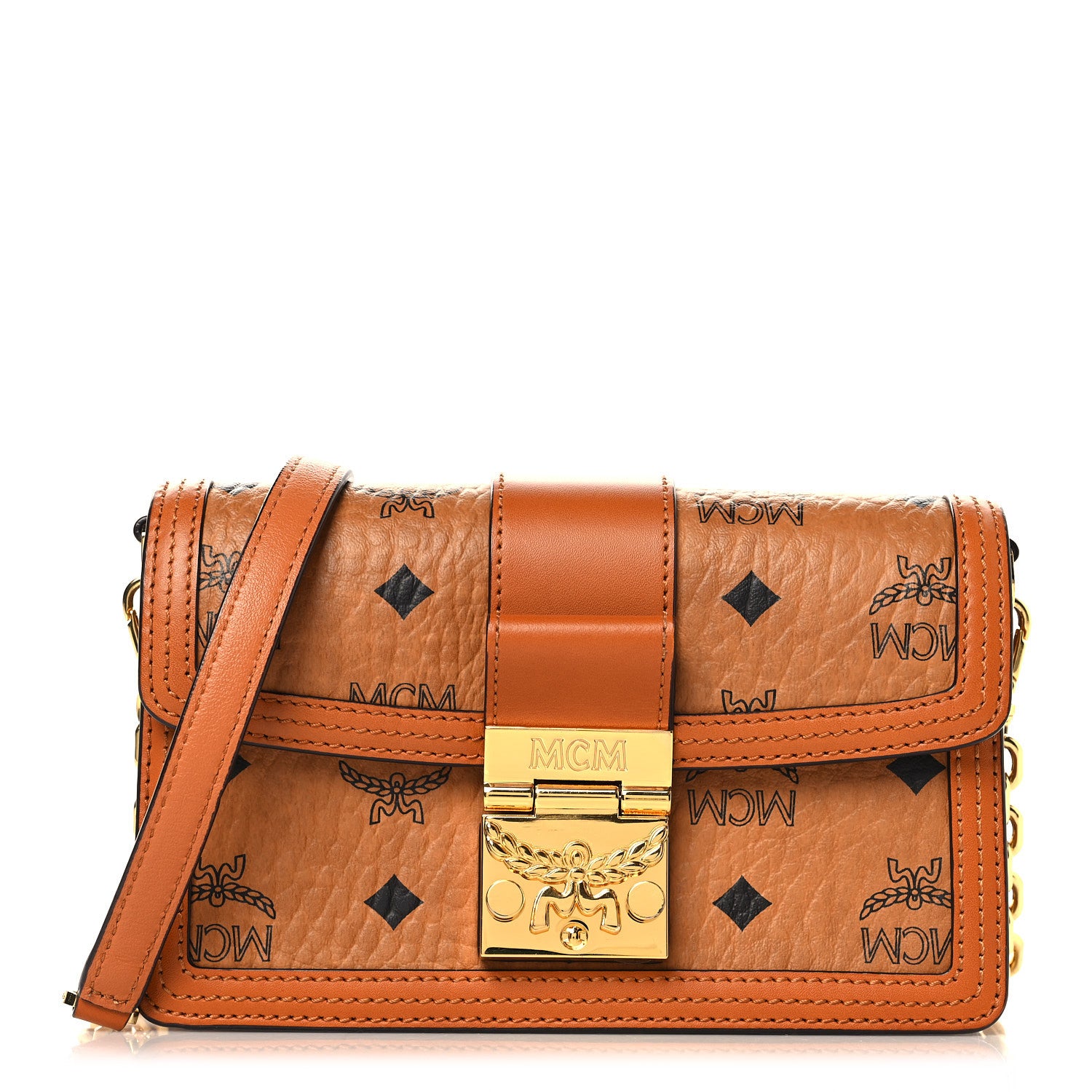 MCM Visetos Monogram Mini Tracy Crossbody Bag Cognac 1 of 9