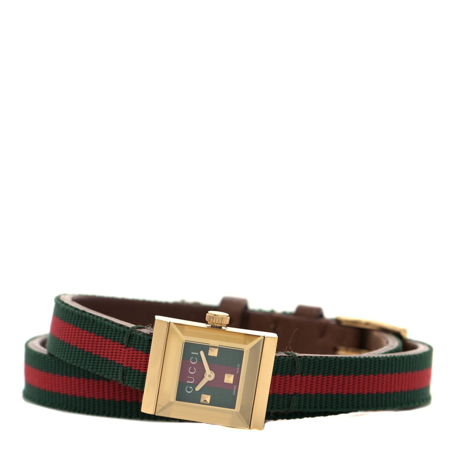 Gucci Stainless Steel Nylon 14mm Web G-Frame Square Double Wrap Quartz Watch Green 2 of 5