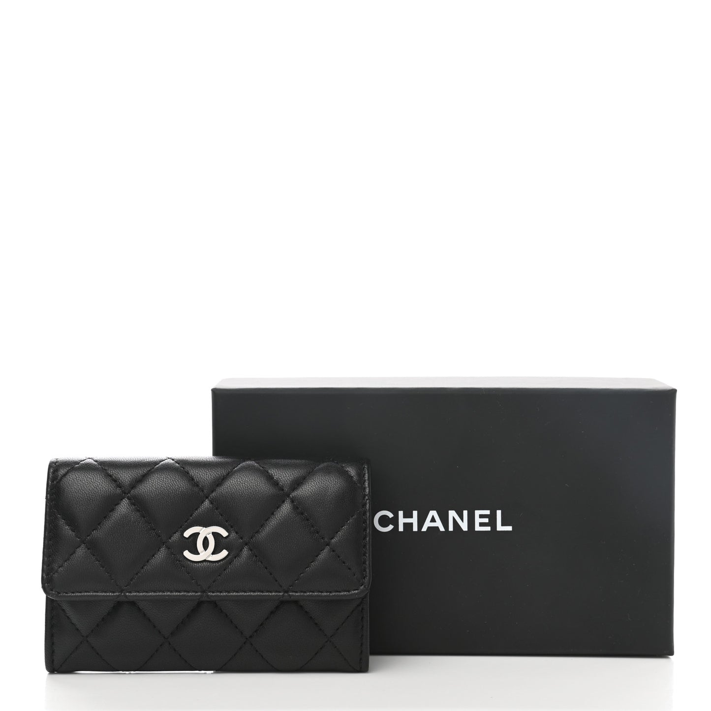 Lambskin Quilted Flap Card Holder Black