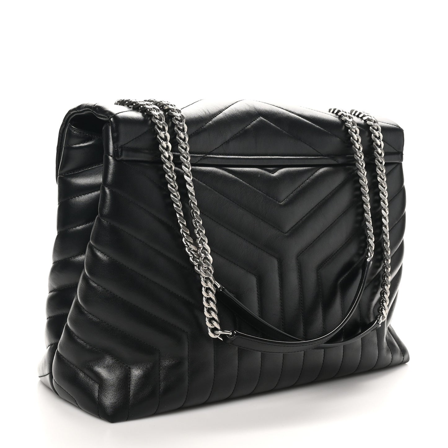 Calfskin Y Quilted Monogram Large Loulou Chain Satchel Black