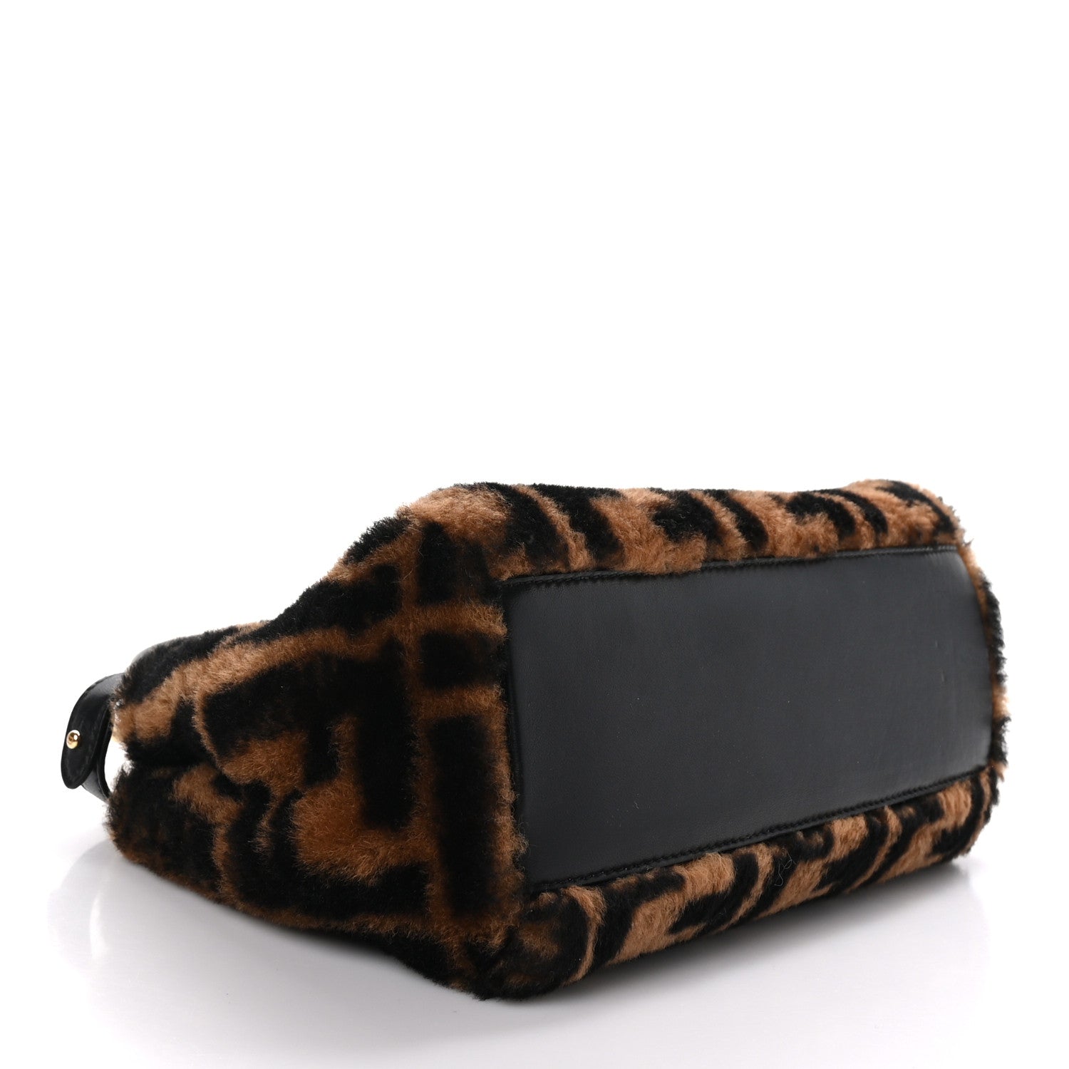 Fendi Shearling Nappa Macro FF 1974 Mini Peekaboo Iconic Satchel Tobacco Black 4 of 10