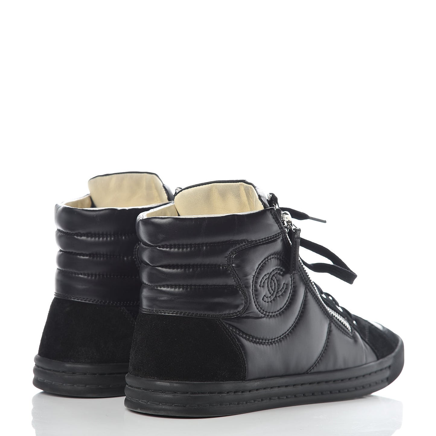 Calfskin Suede Zipped High Top CC Sneakers 38 Black