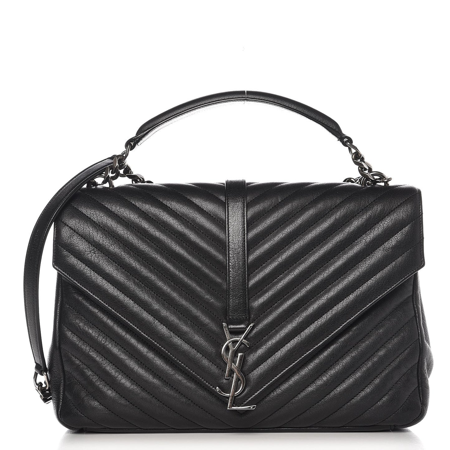 Sheepskin Matelasse Chevron Monogram Large College Satchel Black