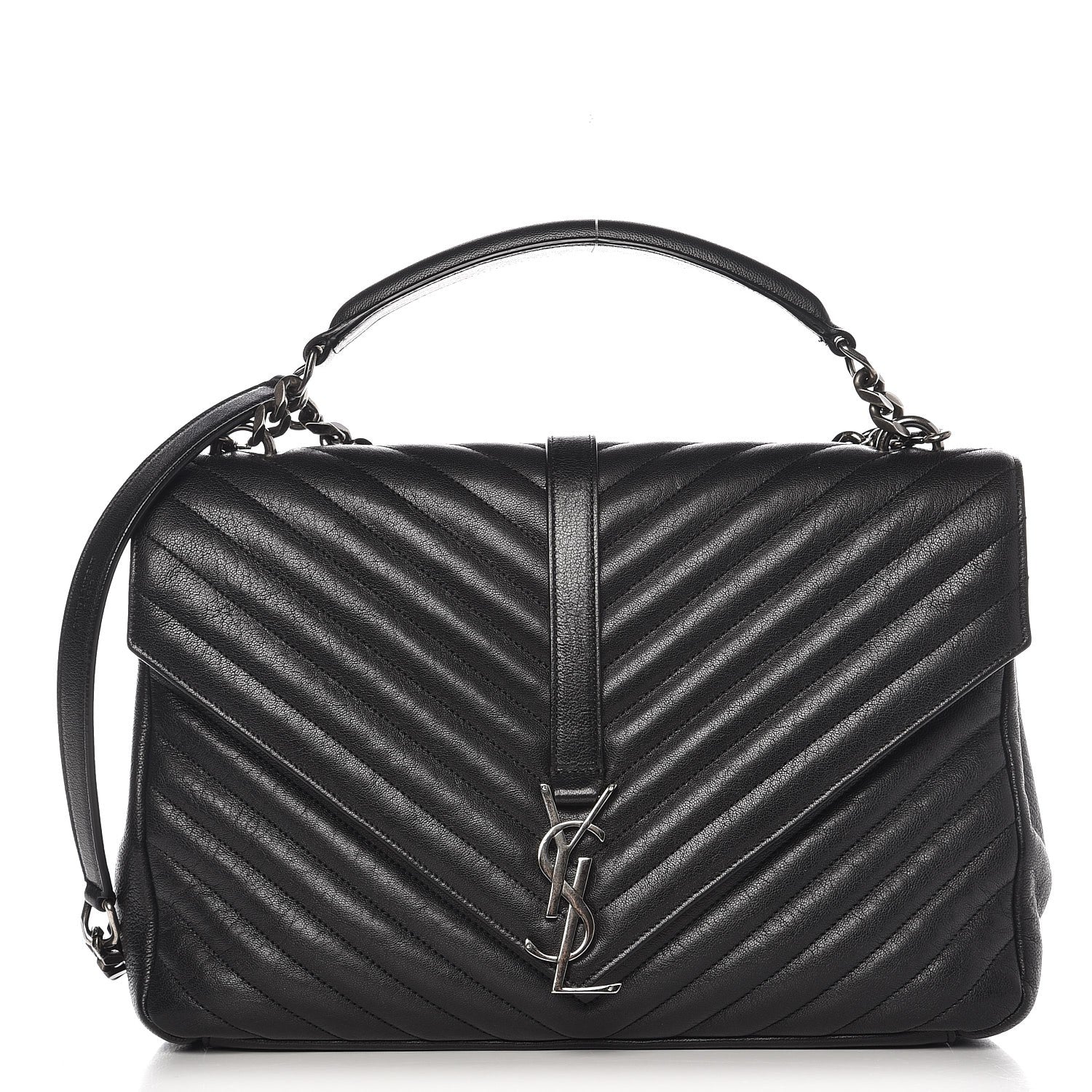 Saint Laurent Sheepskin Matelasse Chevron Monogram Large College Satchel Black 1 of 9