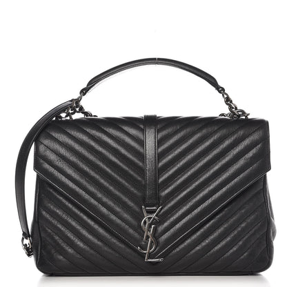 Saint Laurent Sheepskin Matelasse Chevron Monogram Large College Satchel Black 1 of 9