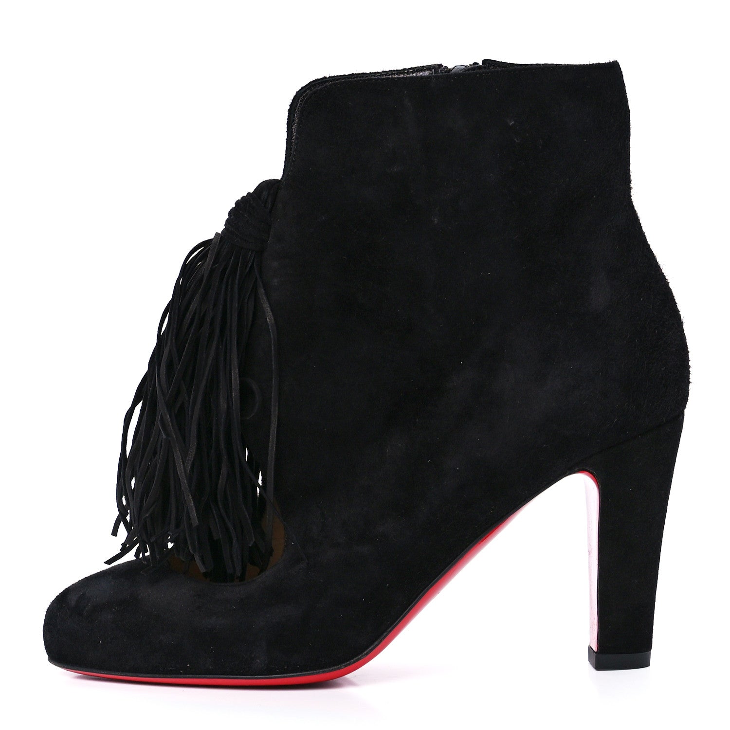 Christian Louboutin Veau Velours Fringe Ankle Boots 35.5 Black 1 of 7